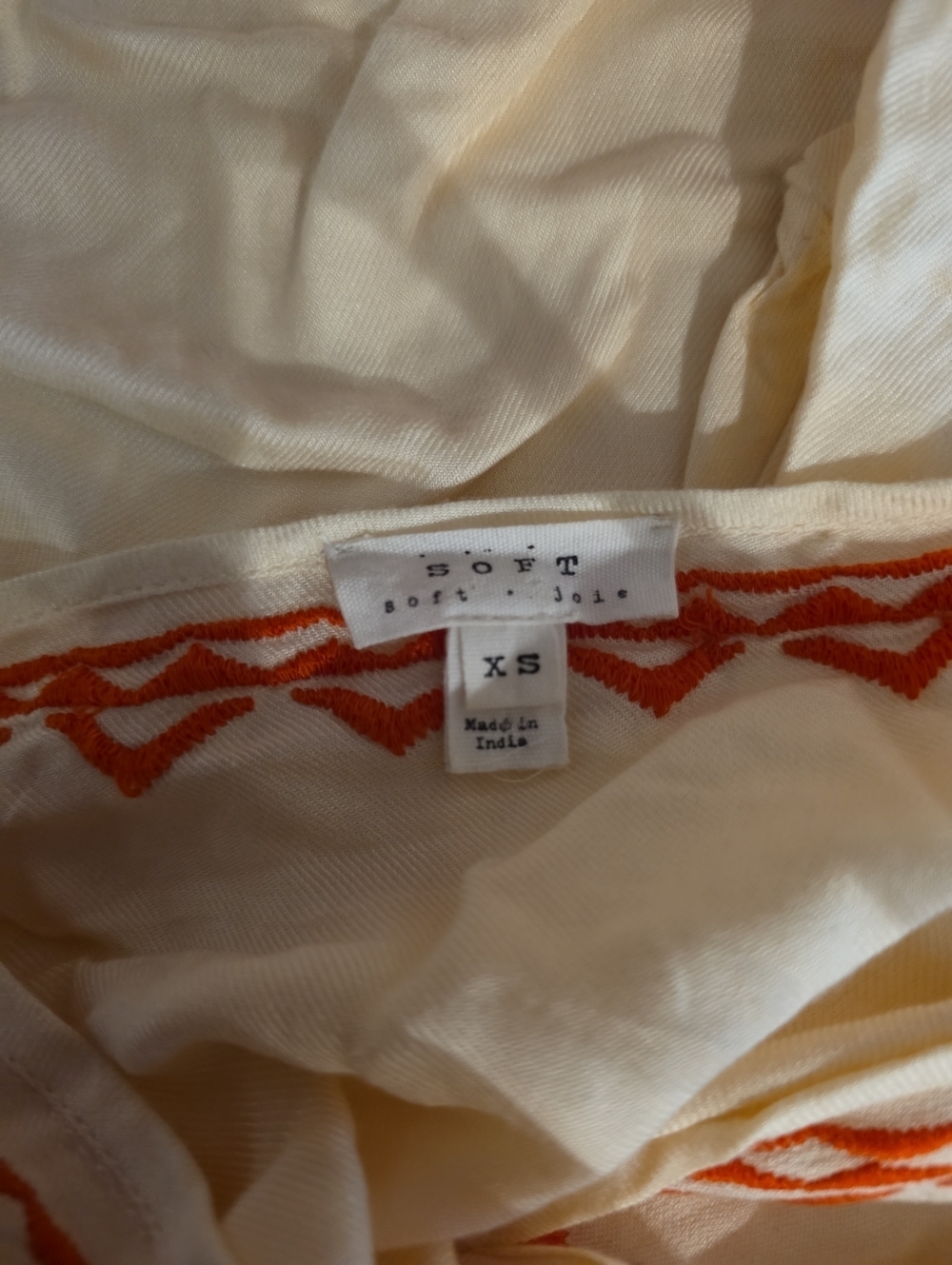 Soft Joie Embroidered Boho Blouse XS Cream Tassel Tie Neck Top - Picture 7 of 8